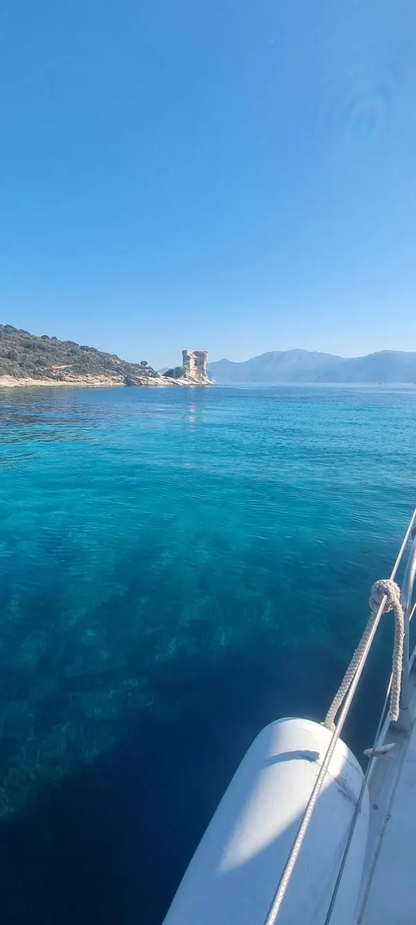 Falaise du Cap Corse et eau turquoise au mouillage